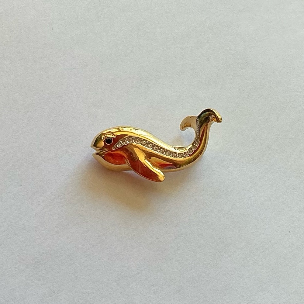 Vintage D’Orlan Whale Brooch With Crystals
